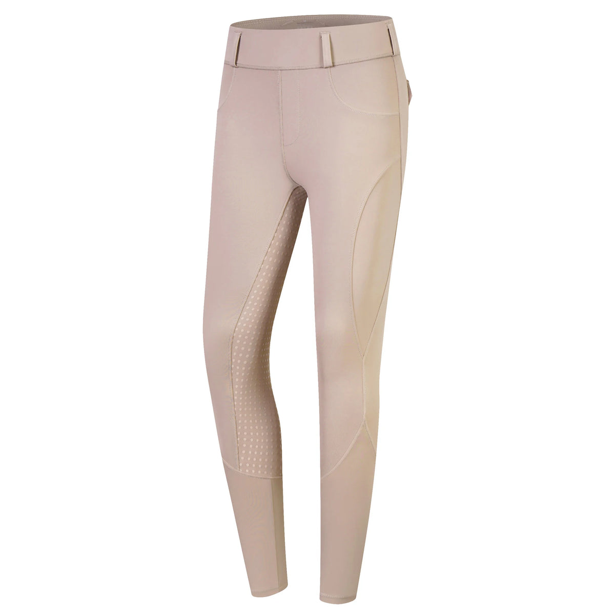 Front view of women's beige horse riding breeches