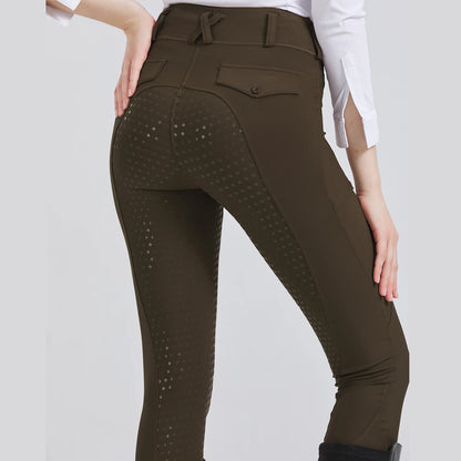 Back view of women's brown horse riding breeches