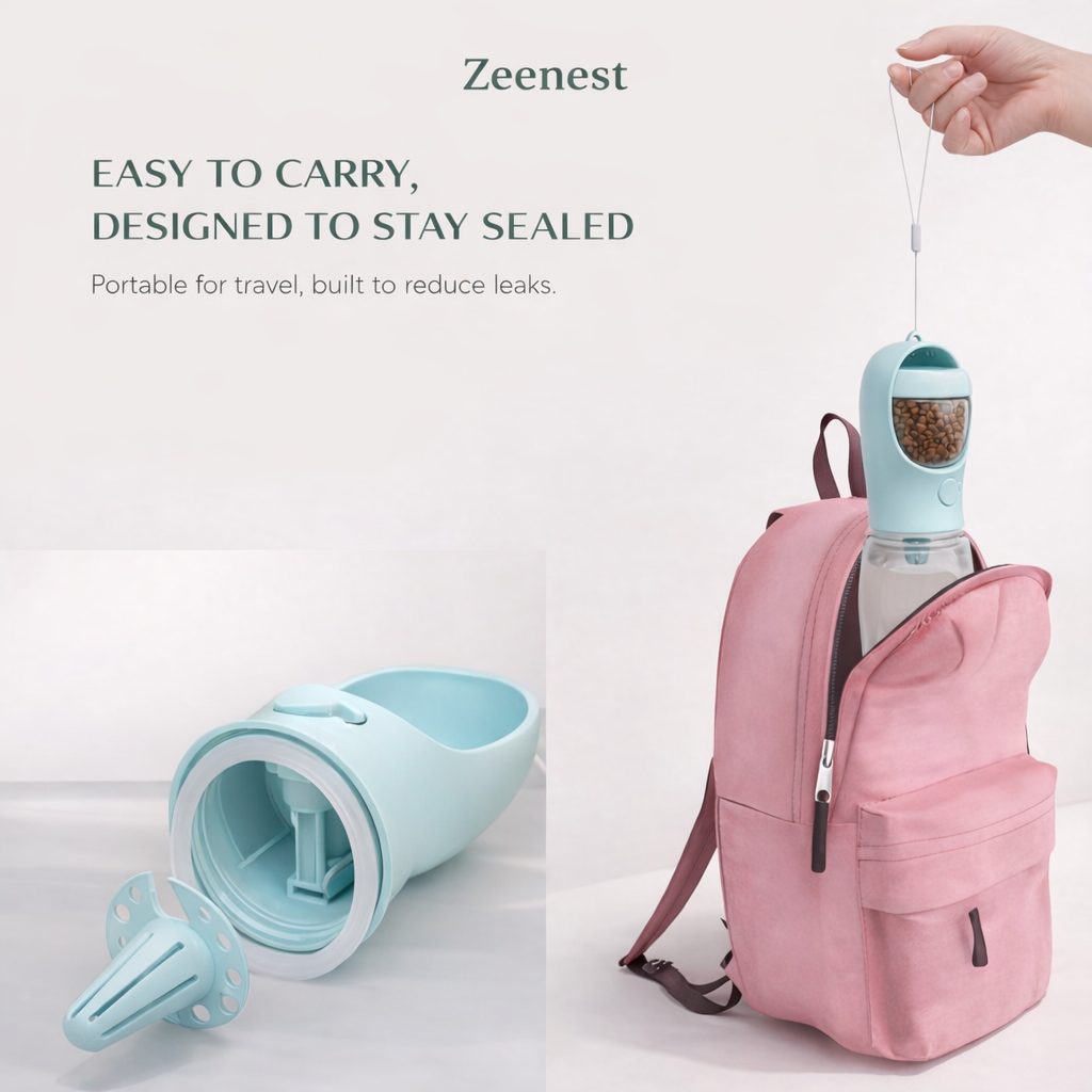 Close-up of Zeenest™ AquaGo Travel Bottle leakproof lock and one-hand button