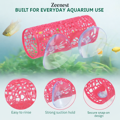 Close-up of Zeenest™ AquaTunnel Hideout smooth tunnel opening for fish