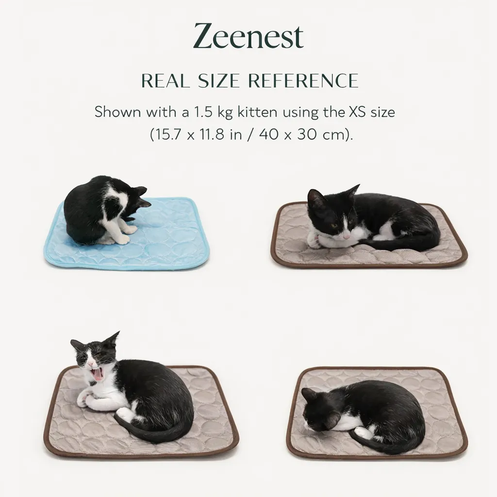 Zeenest™ ChillRest Pet Cooling Mat size guide and dimensions for cat