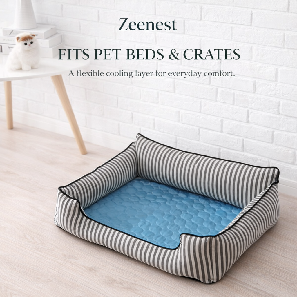 Pet resting on Zeenest™ ChillRest Pet Cooling Mat to stay cool and comfortable02