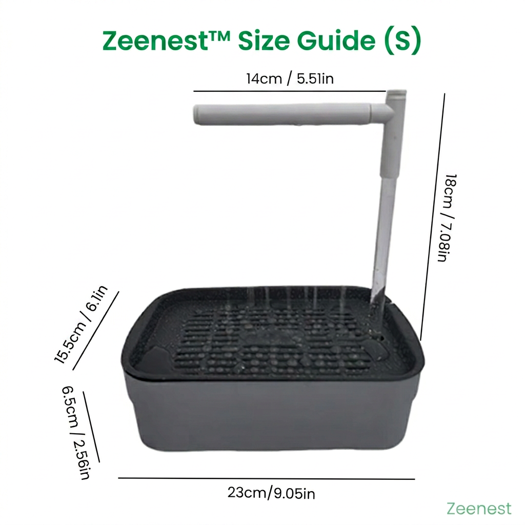 Zeenest™ CircuBath size guide S with dimensions in cm and inches

