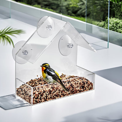 Zeenest™ ClearView Bird Feeder suction cup window feeder with seed tray