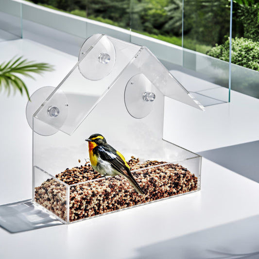 Zeenest™ ClearView Bird Feeder suction cup window feeder with seed tray