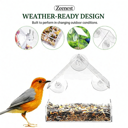 Zeenest™ ClearView Bird Feeder easy-to-refill seed tray close-up