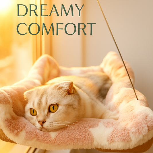 Cat resting on Zeenest™ CloudView Window Hammock attached to a window