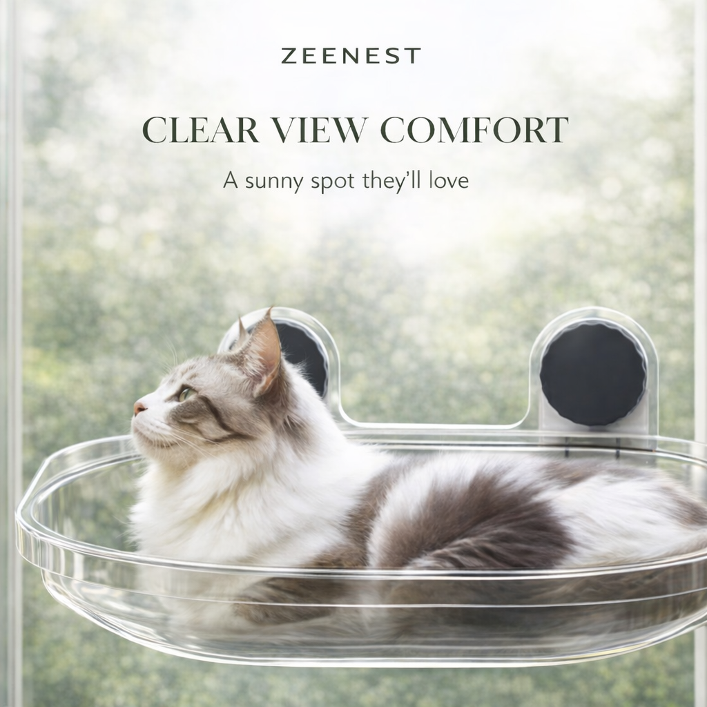 Cat sitting on Zeenest™ CloudView Window Hammock for Cats on a sunny window