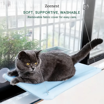 Cat sitting on Zeenest™ CloudView Window Hammock for Cats on a sunny window03