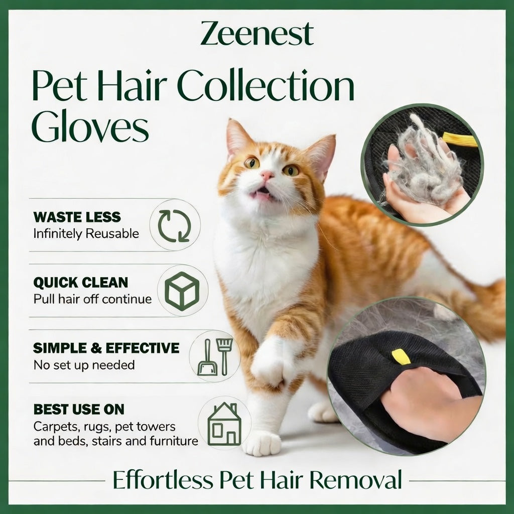 Zeenest™ Gentle Touch grooming glove features for fur removal and gentle massage