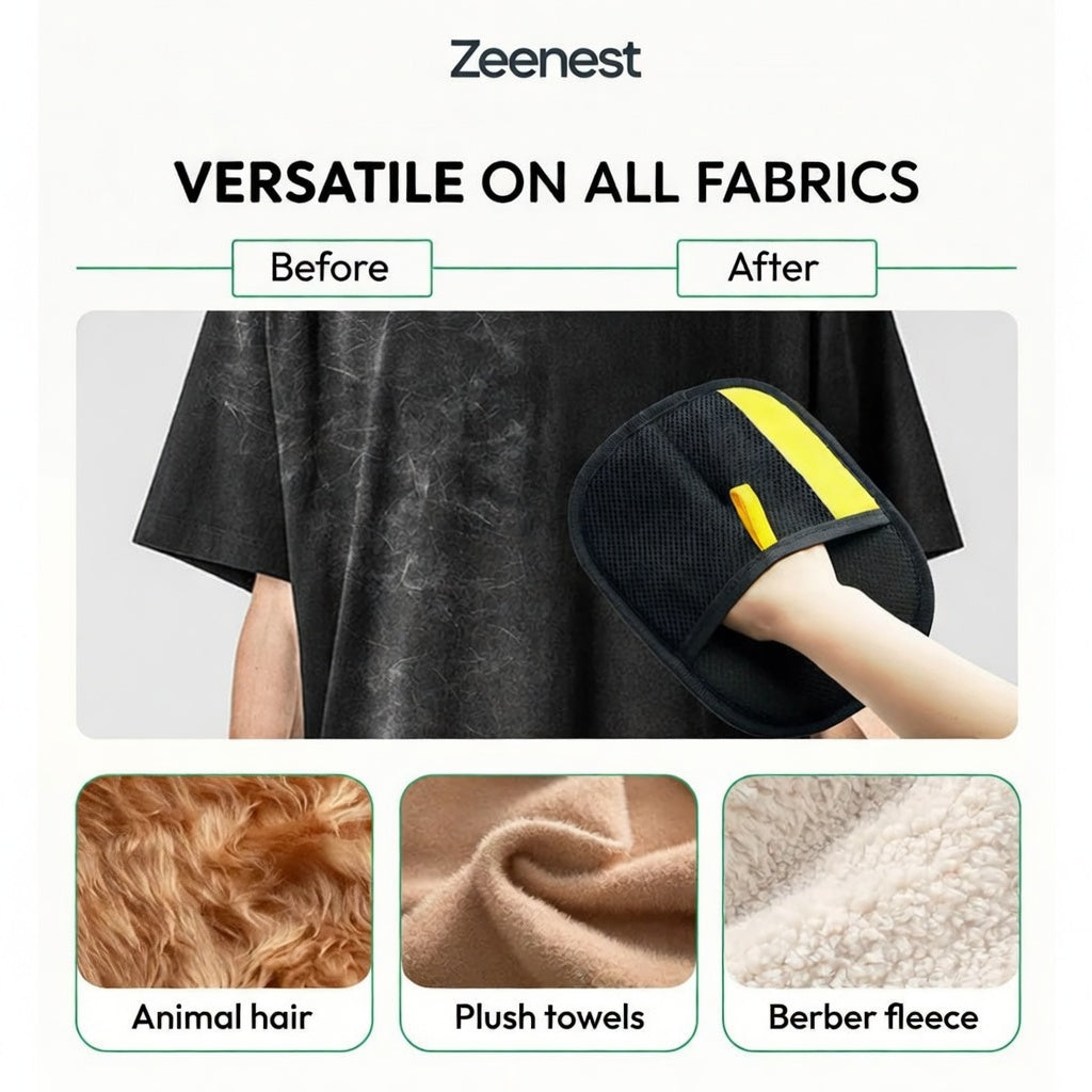Before and after grooming results using Zeenest™ Gentle Touch grooming and massage glove