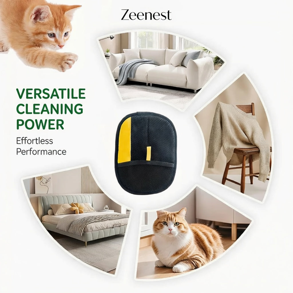 Zeenest™ Gentle Touch grooming glove where to use on your pet for brushing and massage