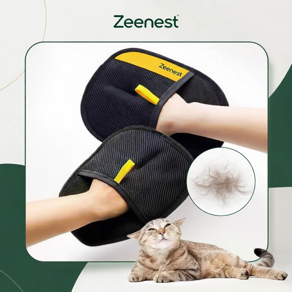 Close-up of Zeenest™ Gentle Touch grooming glove silicone bristles for fur removal